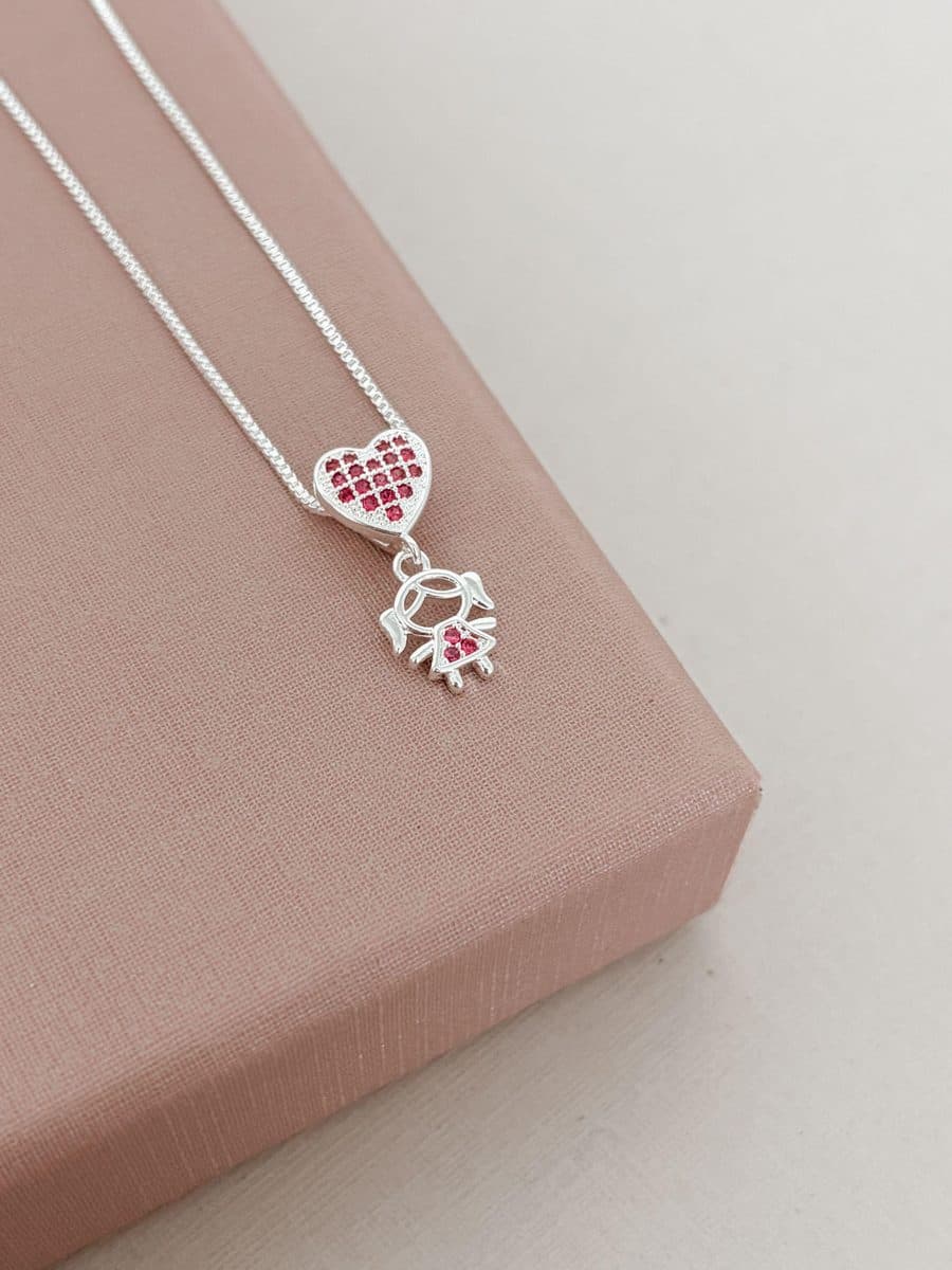 Colar menina cravejada rosa