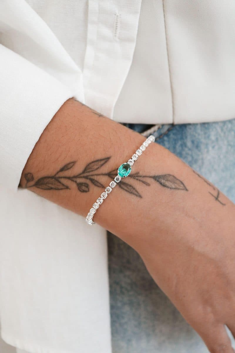Pulseira riviera pedra oval verde