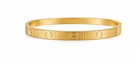 Bracelete dourado canelado com parafusos