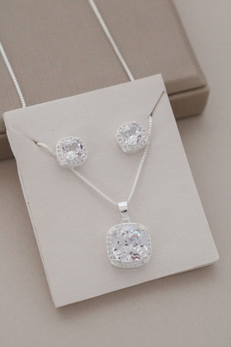 Conjunto pedra quadrada cristal cravejado lux