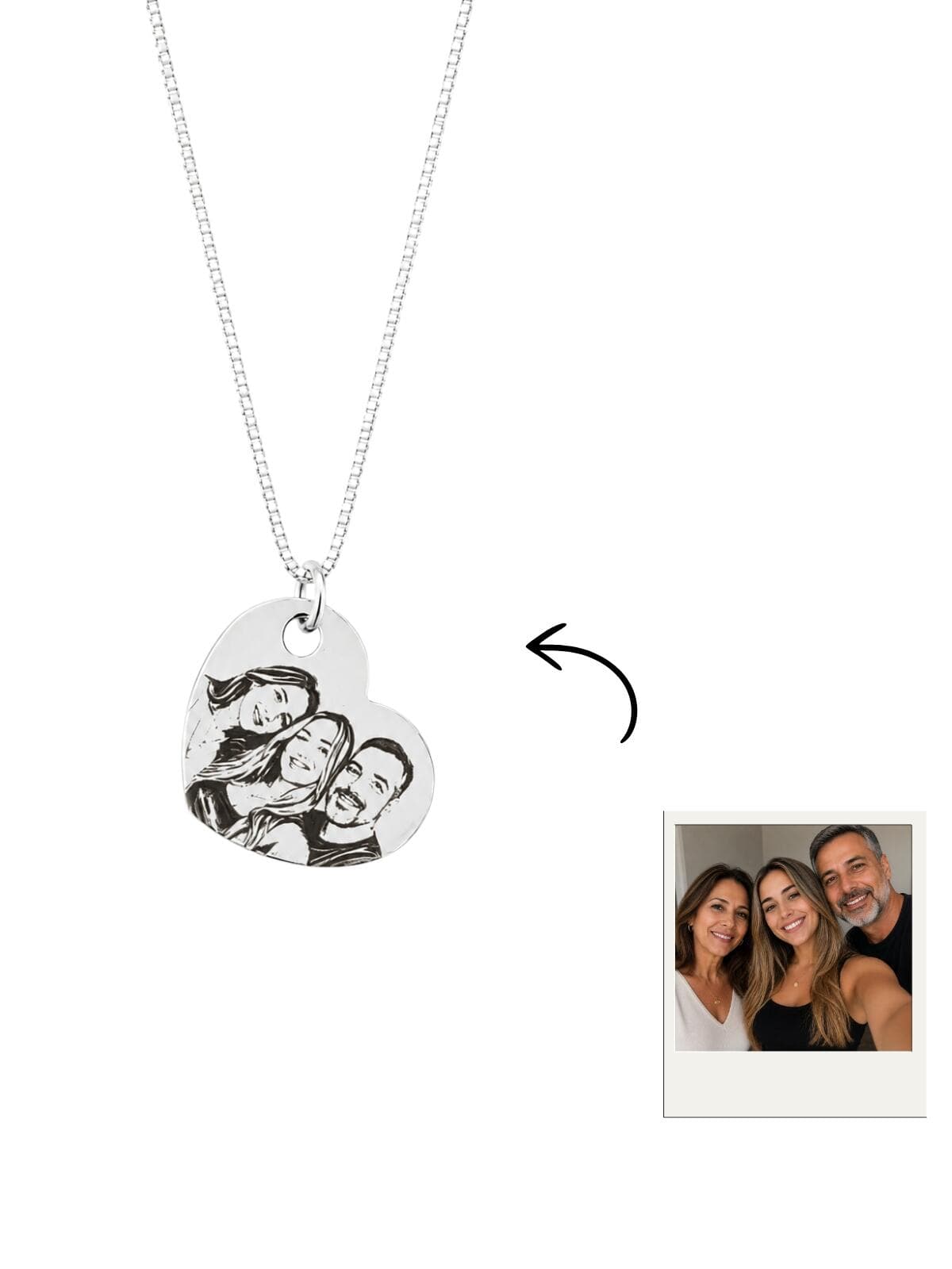 Colar foto coração deitado personalizado