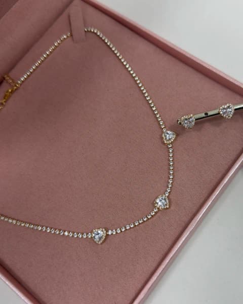 Conjunto Riviera Colar+Brinco Mini Corações