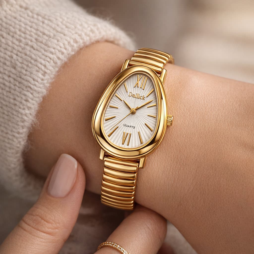 Relógio Clássico Gota Dourado- Pulseira Elástica